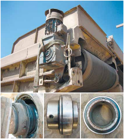 Рисунок 9. Разрушение и замена подшипника приводного барабана ленточного конвейера комплекса по переработке металлургических шлаков